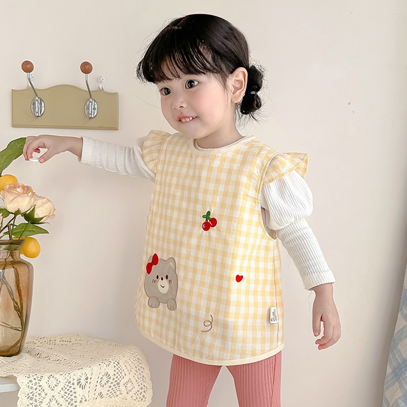 Girls pure cotton waterproof rice clothes for infants and babies eating sleeveless protective clothing apron children complementary food bibs fashionable thin style