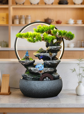 招财循环水景假山流水风水轮摆件