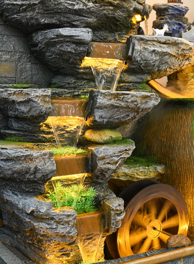 新中式客厅流水屏风隔断水幕墙