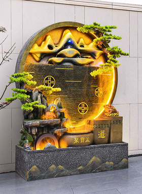 新中式落地流水屏风隔断