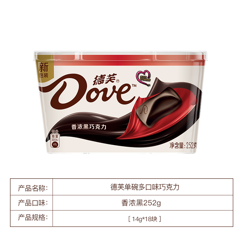 德芙(Dove)香浓黑巧克力252g*碗装黑巧克力办公室休闲零食充饥 - 图2