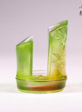 琉璃笔筒竹子祝福名片座摆件商务礼品办公室摆设工艺品送老外国风