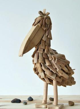 手工实木质独特大嘴鸟客厅电视柜摆件欧式家居装饰天然工艺品创意