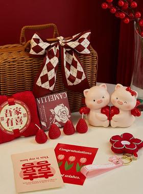 新婚礼物喜字小猪摆件送新人新娘订婚结婚桌面婚房布置情侣装饰品