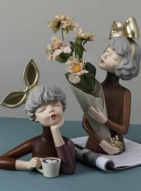 泡泡捧花女孩轻奢高档创意客厅桌面摆件床头柜装饰品插花新婚礼物