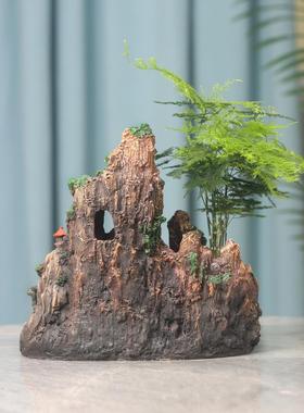 创意假山花盆树脂摆件造景绿植室内场景装饰客厅盆景中式景观造型