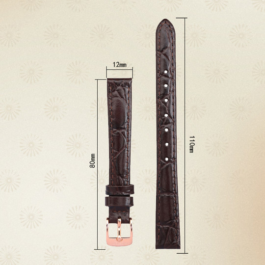 表带真皮女针扣平纹竹节纹表带配件适用12mm宽度手表原装替换