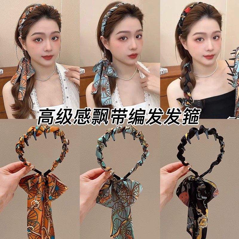 复古缎面发箍飘带一体发带丝巾绑发女夏季压发高颅顶头箍港风头饰,淘宝优惠券,粉丝福利购,淘宝优惠卷
