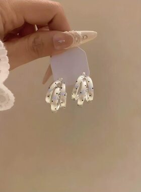 法式银色波点三环耳钉女2026新款轻奢小众设计感耳环气质百搭配饰