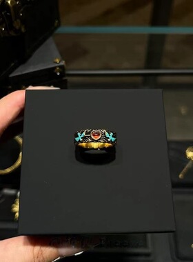 Vintage中古蓝飞鸟红爱心戒指