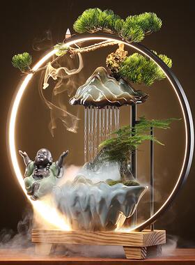 禅意流水喷泉招财生财摆件灯圈倒流香办公室装饰玄关客厅开 业礼