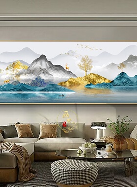 聚宝盆山水聚财客厅背景墙画