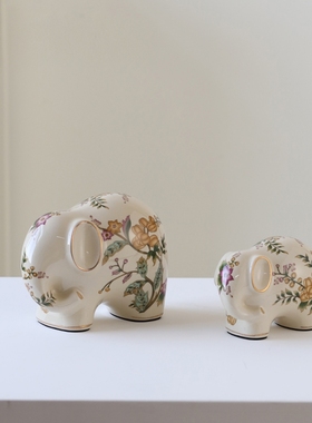 宋代美学大象陶瓷摆件新中式复古客厅桌面装饰品高档玄关乔迁礼物