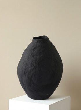 黑色复古侘寂风手工花瓶异形花器家居软装客厅桌面插花装饰摆件