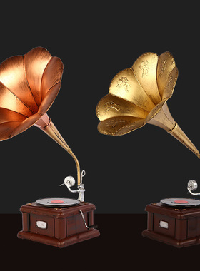 极速怀旧复古唱片机留声机模型橱窗摆件家居饰品客W厅工艺品留声