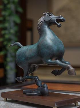 新中式马踏飞燕摆件仿古青铜器复古铜奔马到成功客厅乔迁新居礼物