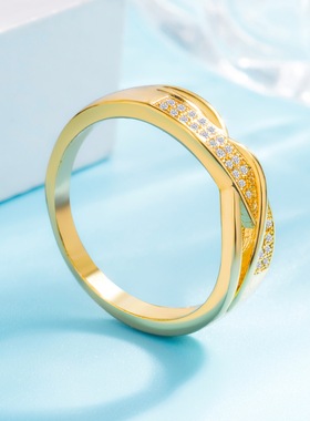 钻石之乡河南商丘wish热卖新款创意丝带款镀18k镶钻戒指 欧a2819