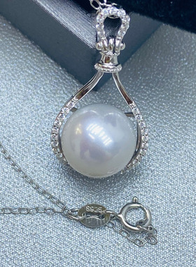 天然淡水养殖珍珠11-12mm强光正圆面基本无暇S925银吊坠项链a2896