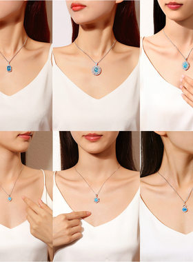 钻石之乡河南钻石商丘钻石S925纯银8A蓝石项链女小众级轻奢a2552