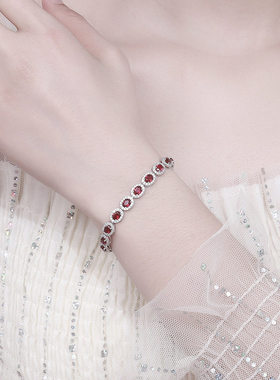 河南钻石商丘人工钻石红刚玉石手链女纯银轻奢小众精致潮人a2588