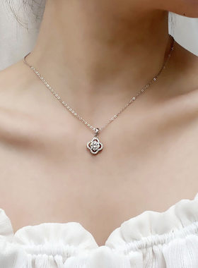 钻石之乡河南钻石商丘钻石S925纯银四叶草项链时尚气质风锁a2575