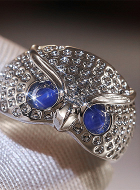 钻石之乡河南商丘欧美wish热卖款 创意蓝色猫眼猫头鹰戒指 a0208