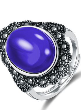 钻石之乡河南商丘泰银黑宝石戒指 银霸气戒指绿玫红蓝黄玉髓a2777