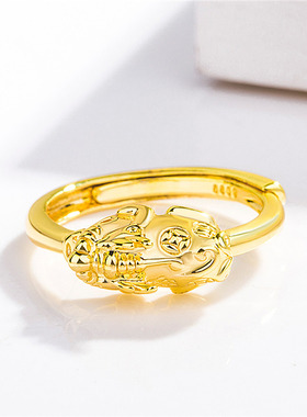 钻石之乡河南商丘金钱貔貅镀金泰首饰盛吉祥时尚貔貅对戒指a0237