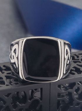 钻石之乡河南商丘欧美复古黑滴胶戒指 外贸时尚维京凯尔特结a2622