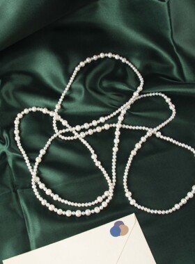 诸暨淡水强光珍珠近圆细微暇秋冬加长串双层叠戴女士毛衣链a2727