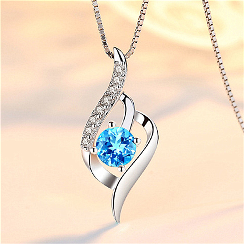钻石之乡河南柘城河南人工钻石韩版柔美海蓝钻锆石蓝色水晶吊坠简 - 图1