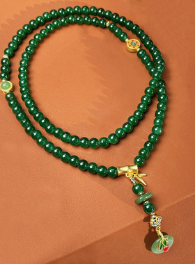 国潮风气质长款项链新中式复古小众百搭时尚绿色串珠毛衣链 a3144