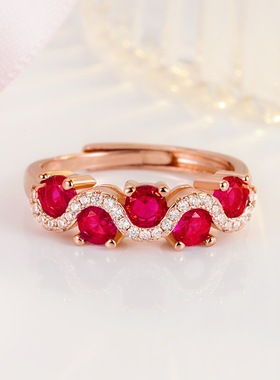 钻石之乡河南商丘韩式缠绕交错时尚锆石彩宝戒指 抖音红刚玉a1562