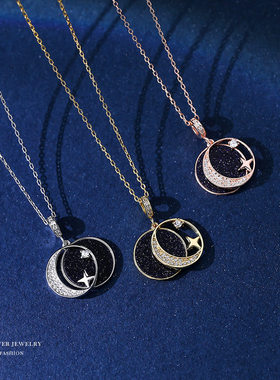 河南钻石商丘钻石河南人造钻石纯银星空项链锁骨链ins贝母吊a2615