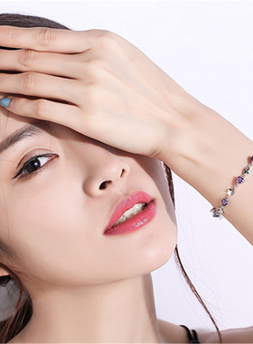 钻石之乡河南商丘韩版时尚银饰品水晶锆石紫水晶爱心手链女a2393