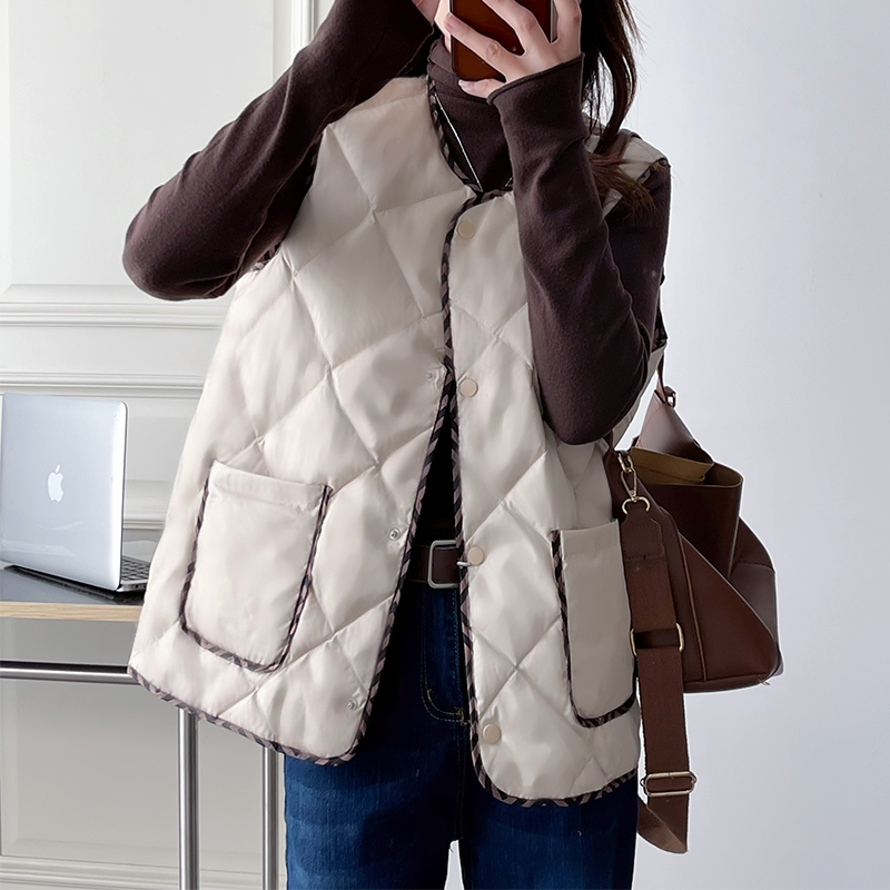 小香风菱形格羽绒棉马甲