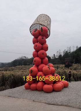 乡村振兴创意水果篮玻璃钢雕塑橙子瀑布模型大型柑橘主题落地雕像