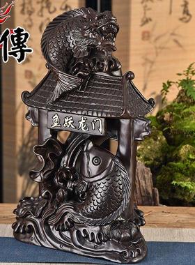 木雕鲤鱼跃龙门摆件实木雕刻商务礼品家居装饰工艺品摆设开业送礼