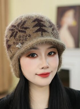 妈妈帽子中老年女士防寒保暖秋冬帽奶奶老太太加绒加厚毛线帽盆帽