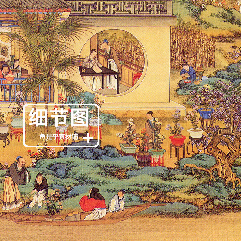 十二月月令图册清代清院本山水人物国画高清画芯电子版图片素材-图1