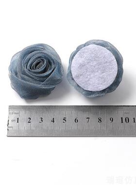 韩国欧根纱立体玫瑰花朵 假花 diy手工头饰发饰发夹材料胸花配饰