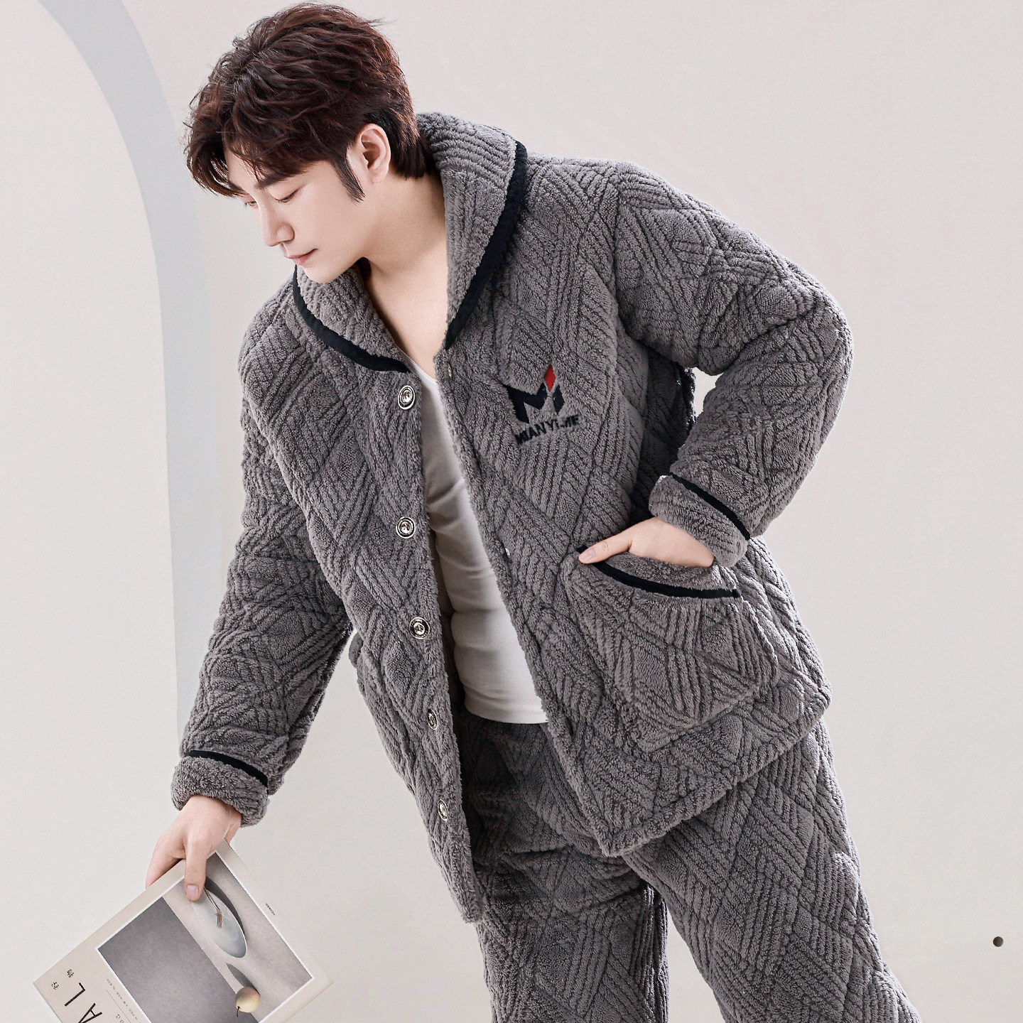 男士睡衣冬季加绒加厚三层夹棉法兰绒家居服套装珊瑚绒保暖秋冬款,淘宝优惠券,粉丝福利购,淘宝优惠卷