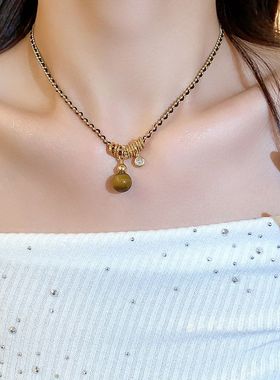 轻奢小众虎眼石电镀新中式锆石项链气质链锁骨真金百搭美拉德配饰