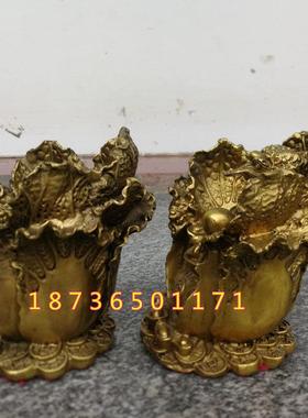 纯铜白菜人财两旺金蝉聚宝盆元宝铜器工艺品招财装饰桌面手工摆件