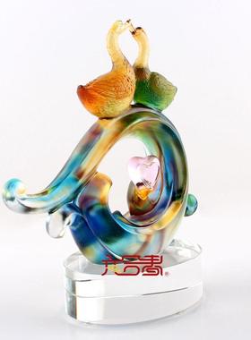 琉璃摆件心心相印永结同心婚庆新婚送情人女朋友高档结婚礼品礼物