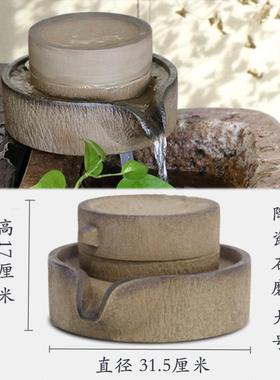 户外花园庭院阳台石槽流水喷泉循环大号创意石磨流水茶台养鱼摆件