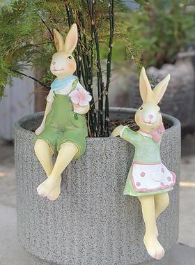 创意花盆挂件情侣兔树脂工艺品户外花园阳台布置田园花架装饰摆件