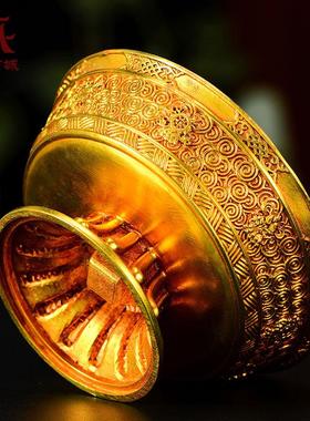 藏村全鎏金护发杯八吉祥雕花供水杯室内家用高脚贡碗桌面摆件