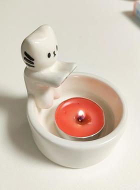 DIY香薰蜡烛台陶瓷小猫烤手家居饰品装饰摆件可爱居家日常摆件