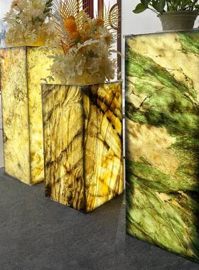 透光奢石底座入户玄关装饰摆饰客厅落地雕塑增高摆台立柱岩板花架